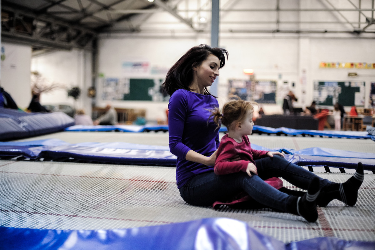 starting out, young gymnast gets acquainted with the trampoline at local club