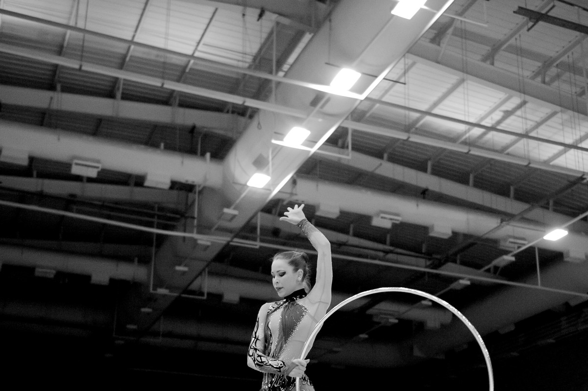 Frankie Jones performs with hoop at the British Championships